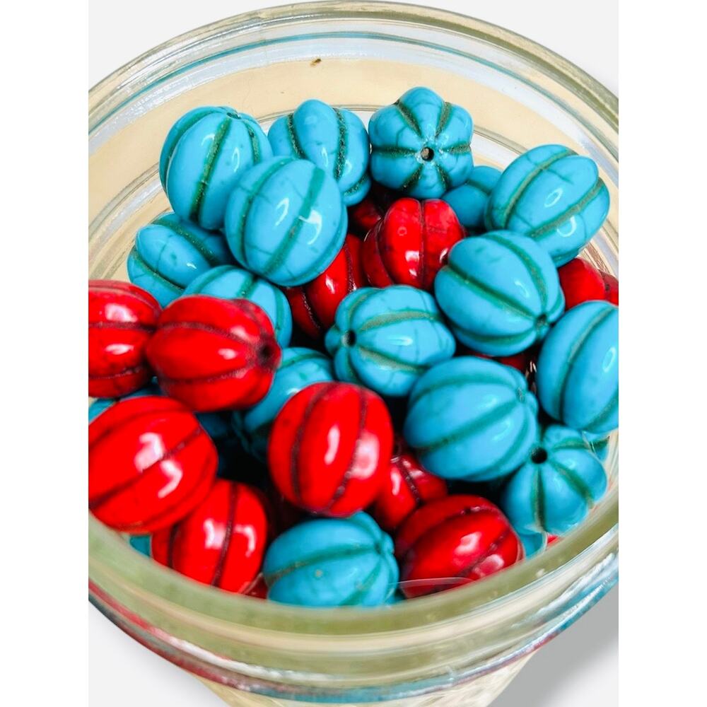 Czech Glass Melon Beads 144 Beads Red and Blue Mix 8 mm Loose Czech Glass Beads